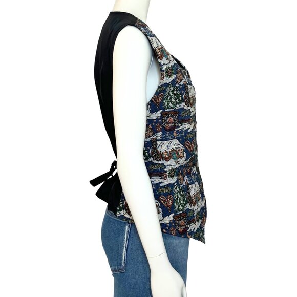 Vintage 90s Christmas Village Embroidered Cottagecore Retro Vest Large Kitschy - Picture 6 of 12
